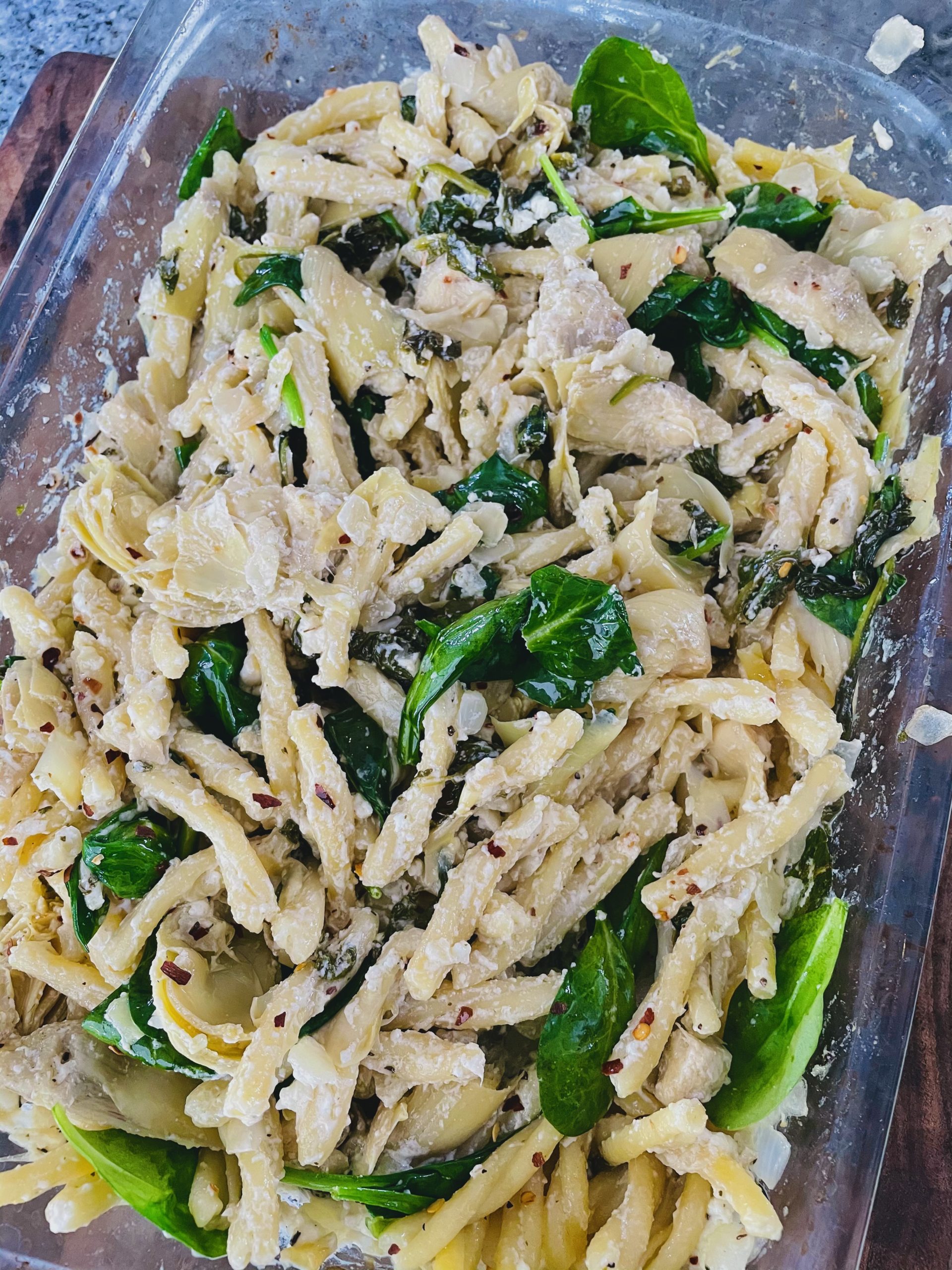 CHEESY SPINACH ARTICHOKE BAKED FETA PASTA
